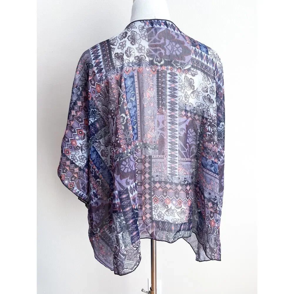 Y2K Wet Seal Purple Lightweight Shawl Wrap OS Paisley Floral